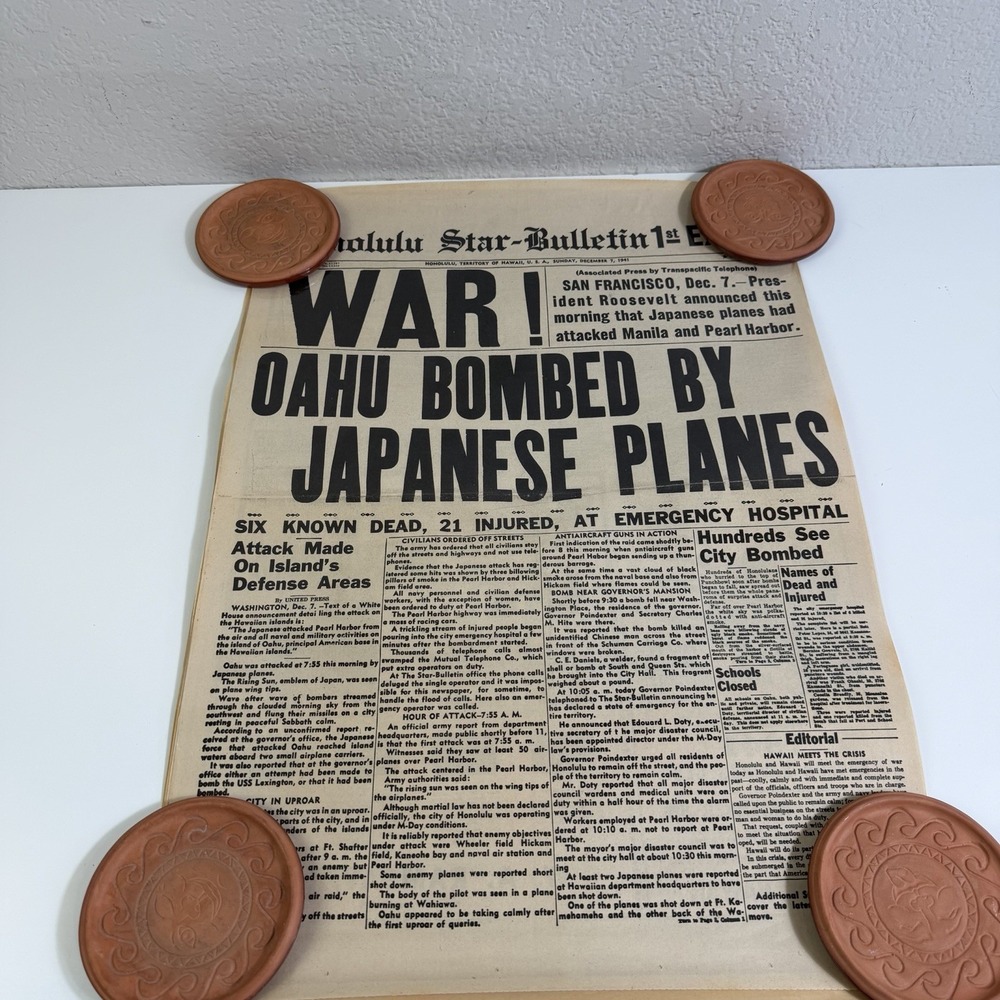 1941 Honolulu Star-Bulletin Pearl Harbor Dec 7 Newspaper Reprint Laminated